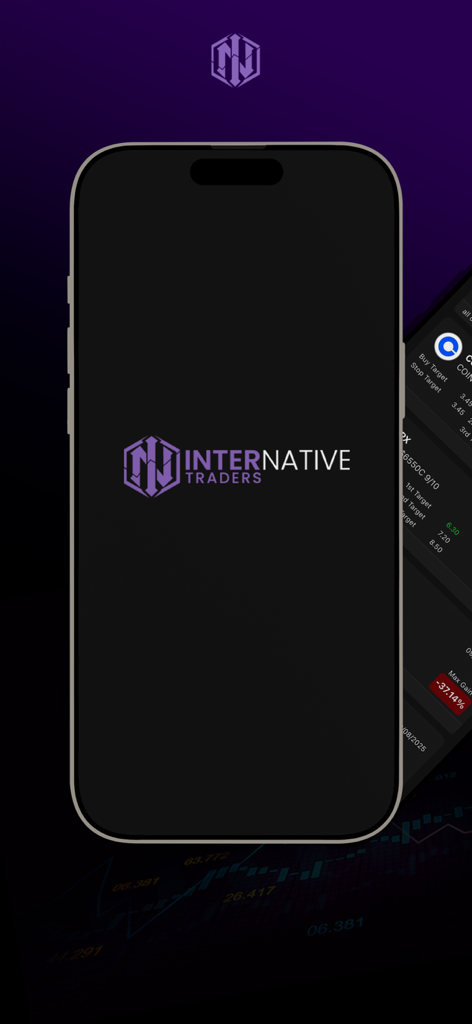 Internative Traders - Internative Traders finance app splash screen on a mobile device showing the purple logo and brand name