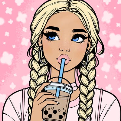 realistic girl with braided hair drinking boba