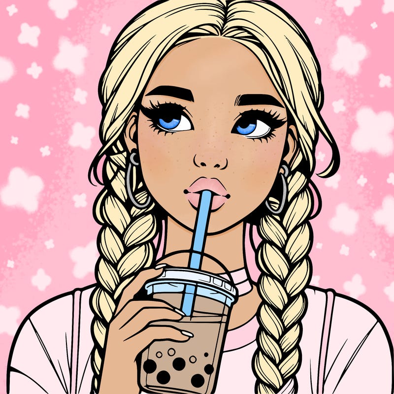 realistic girl with braided hair drinking boba