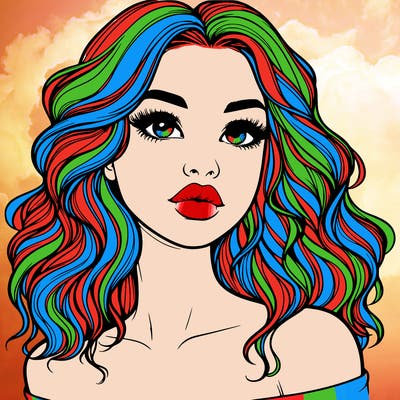 realistic girl with wavy hair and lips