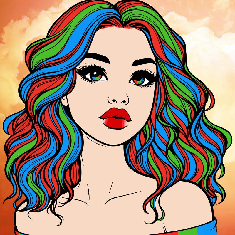 realistic girl with wavy hair and lips