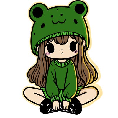 a girl wearing a frog hat and some frog socks