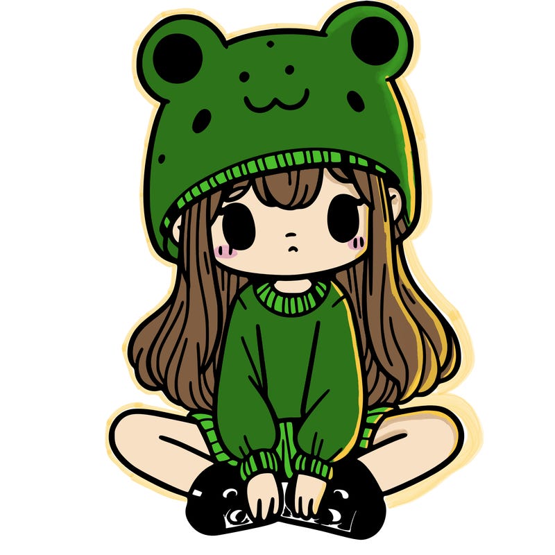 a girl wearing a frog hat and some frog socks