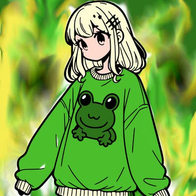 girl wearing frogging sweatshirt