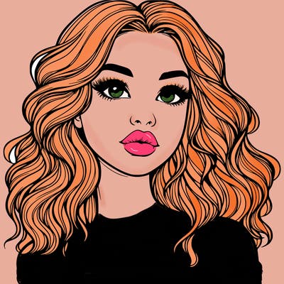 realistic girl with wavy hair and lips
