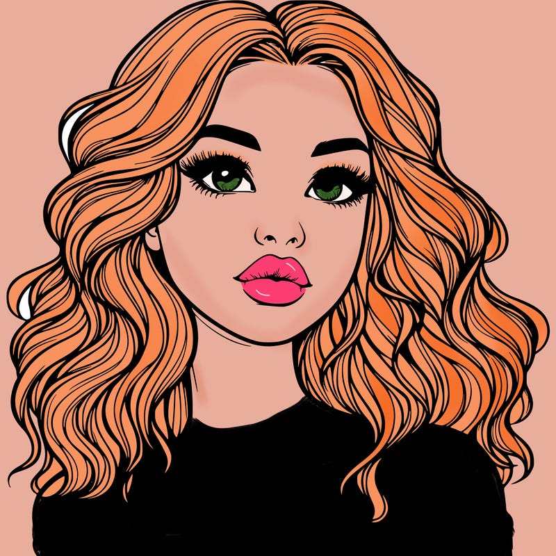 realistic girl with wavy hair and lips