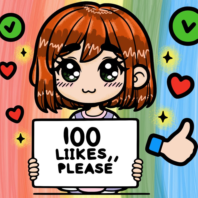 a girl with a sign saying 100 likes, please