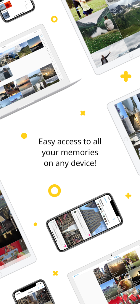 Capture App - Photo Storage - Capture App interface displayed on multiple mobile devices and tablets with a text overlay about easy access to memories