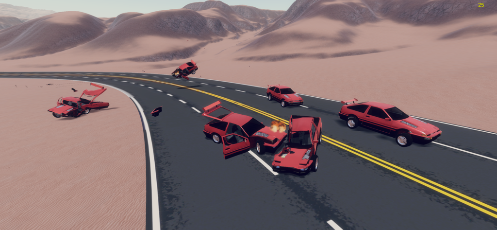 Car Crash Simulator Sandbox 3D - Realistic car crash and destruction with multiple red vehicles on a desert highway