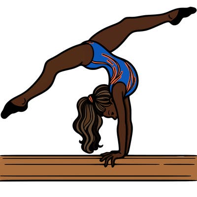 gymnast doing split handstand on a beam