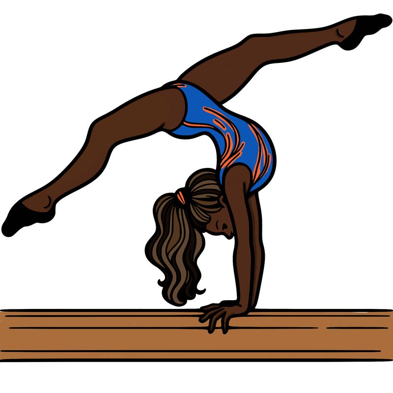 gymnast doing split handstand on a beam