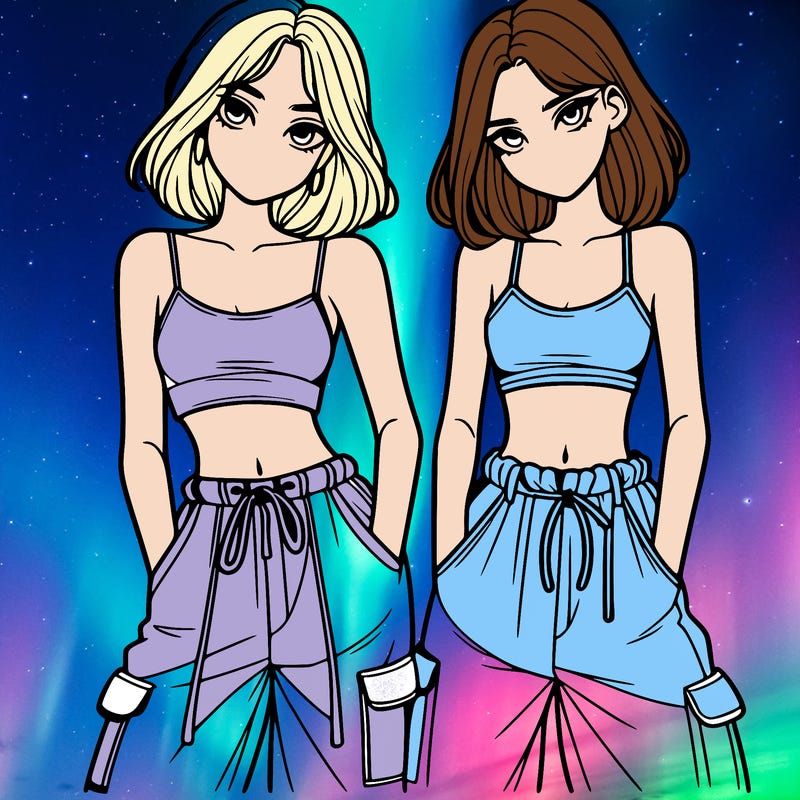 two girls with crop top with baggy pants