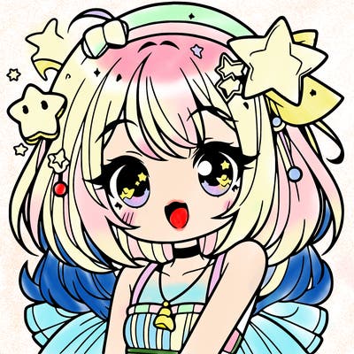 cute anime girl with star accessories