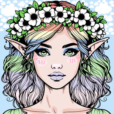 realistic female elf with flower crown
