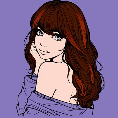 realistic girl with bangs looking over her shoulder