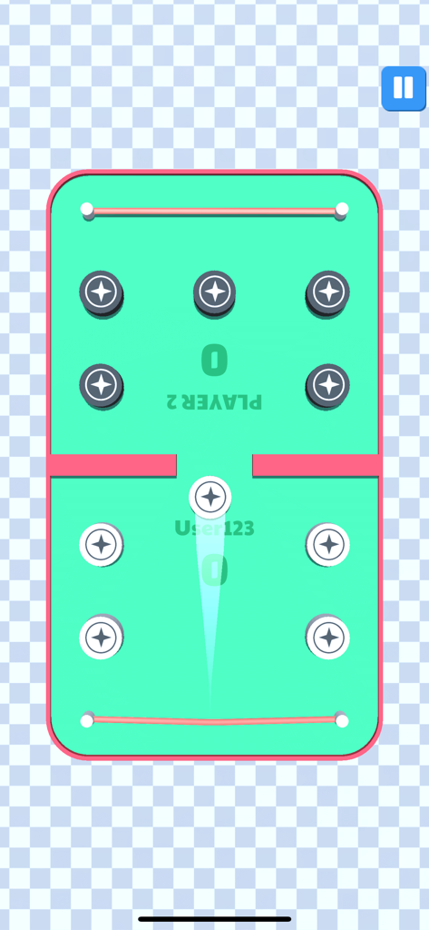Sling Puck 3D Disk Battle Game - Top down view of Sling Puck 3D Disk Battle gameplay showing pucks on a green digital game board.