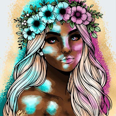 realistic woman with flowers crown