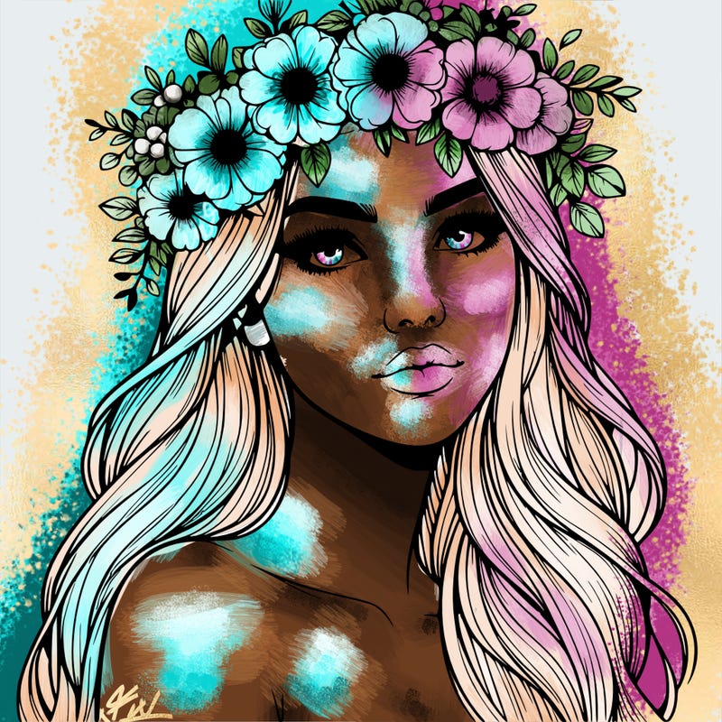 realistic woman with flowers crown