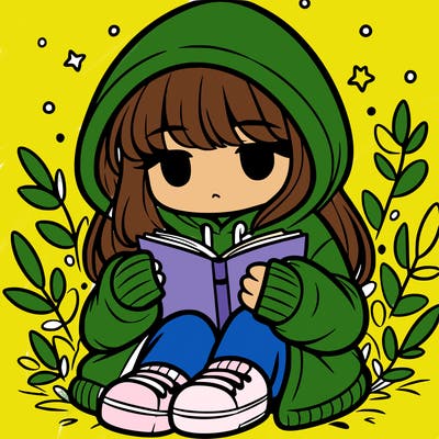 girl in oversized hoodie reading a book
