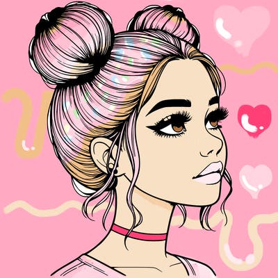 realistic girl with buns on the top of her head