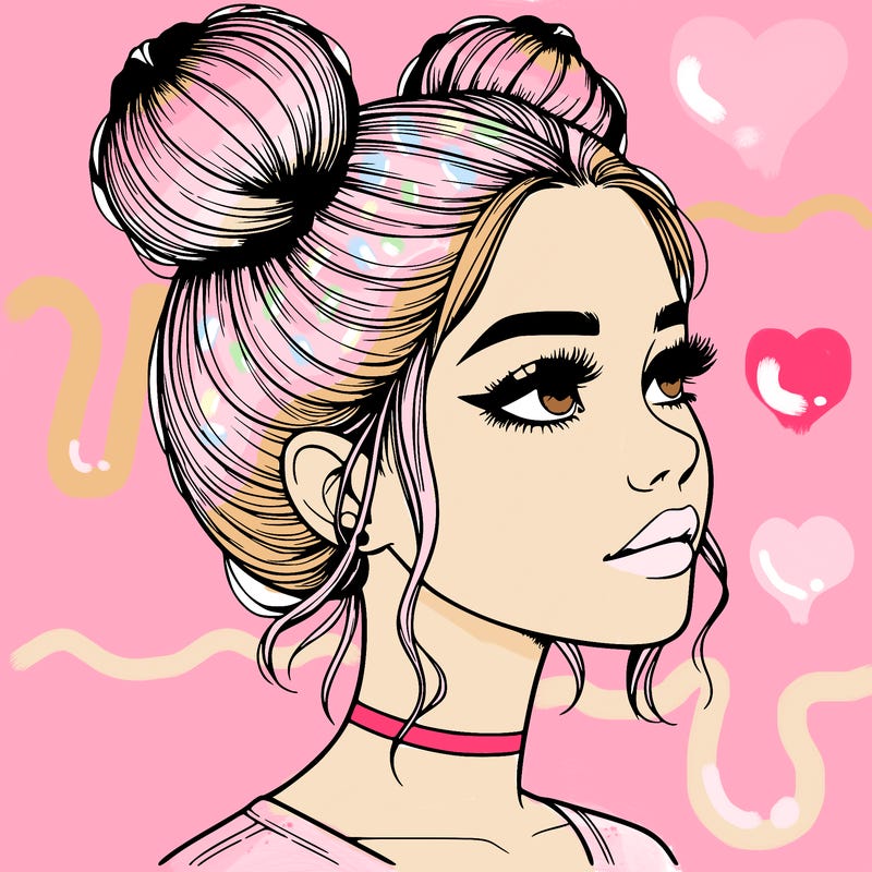 realistic girl with buns on the top of her head