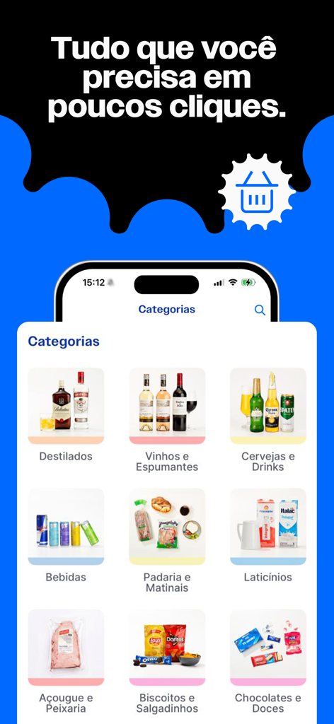 Daki app screen showing grocery categories like beverages, bakery, dairy, and snacks for quick delivery.
