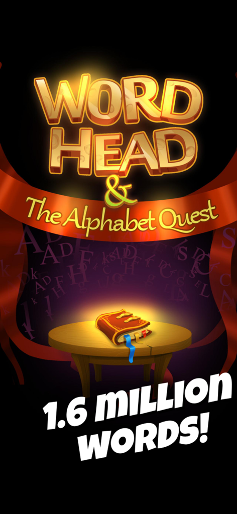 光る本と160万語のテキストを特徴とするWord HeadとThe Alphabet Questのタイトル画面