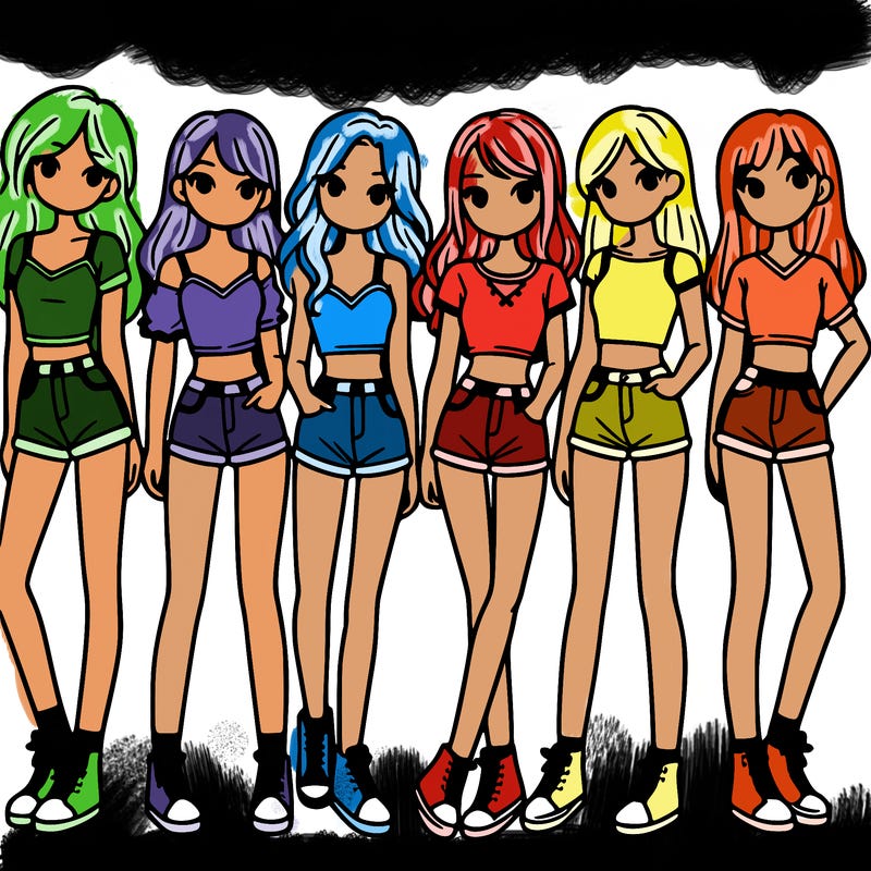 a group of girls wearing crop tops and shorts