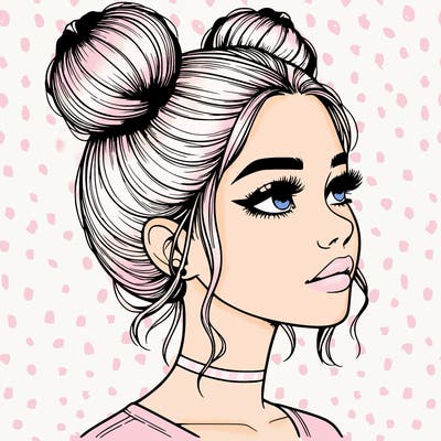 realistic girl with buns on the top of her head