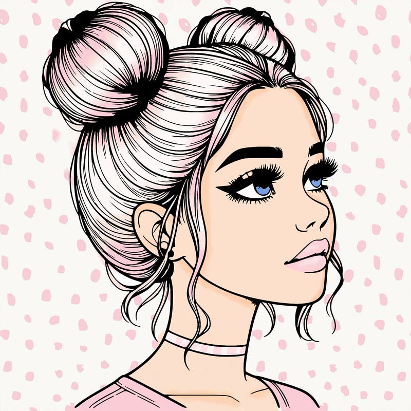 realistic girl with buns on the top of her head