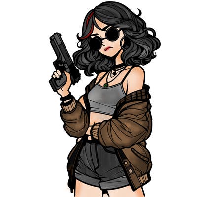 stylish teenage girl with gun