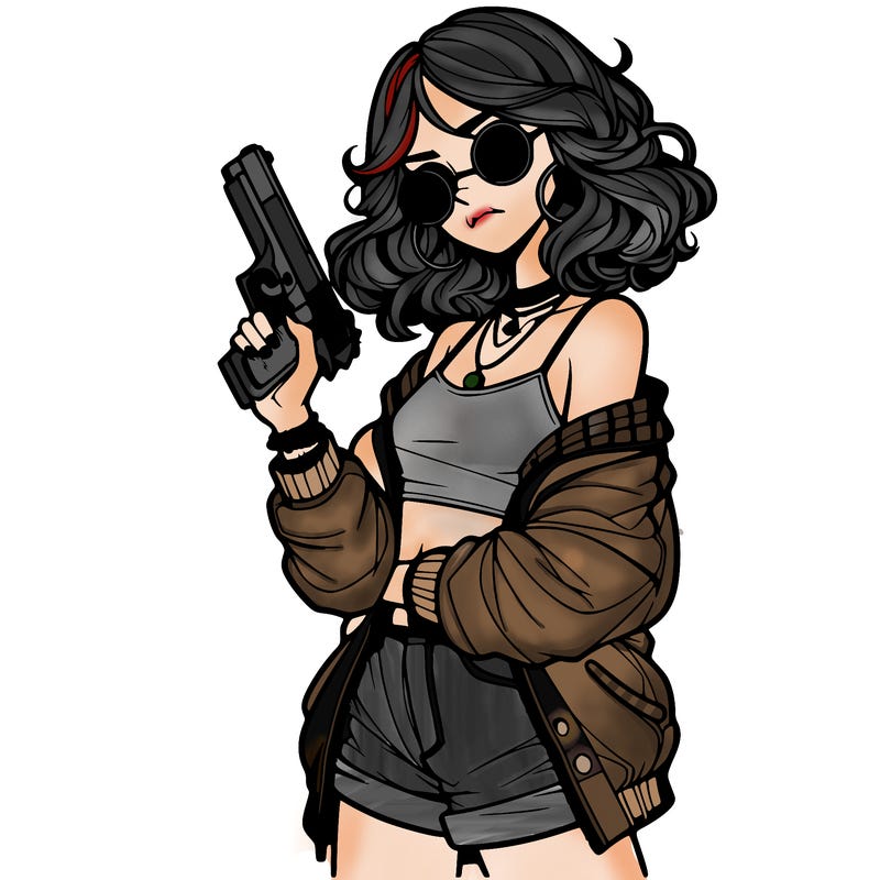 stylish teenage girl with gun