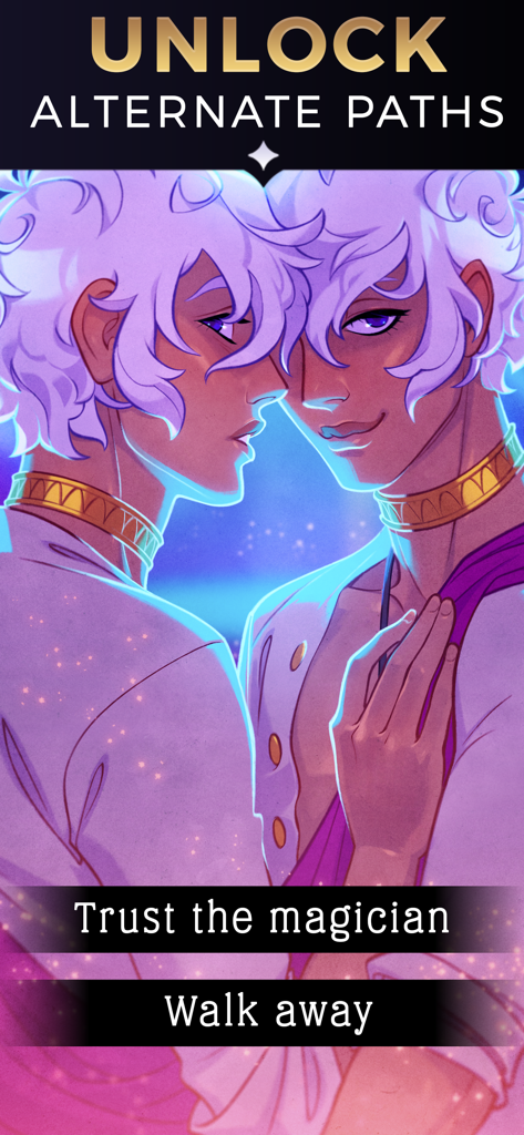 A scene from The Arcana visual novel where the player chooses a narrative path