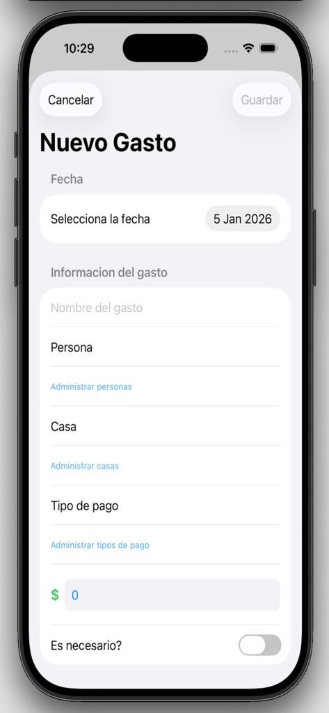 GASTOTES - Tela do smartphone mostrando o formulário de nova despesa do aplicativo Gastotes com campos para data, categoria e valor