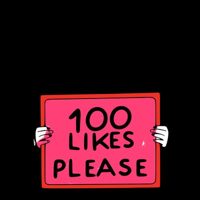 a girl holding a sign saying 100 likes please