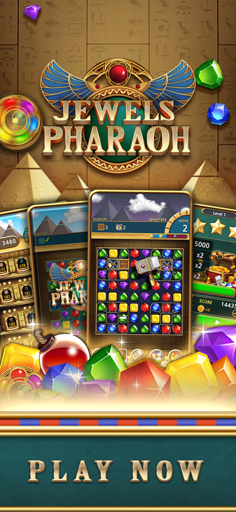 Jewels Pharaoh - Juego de puzzle Match-3 de Jewels Pharaoh con tema egipcio y gemas coloridas