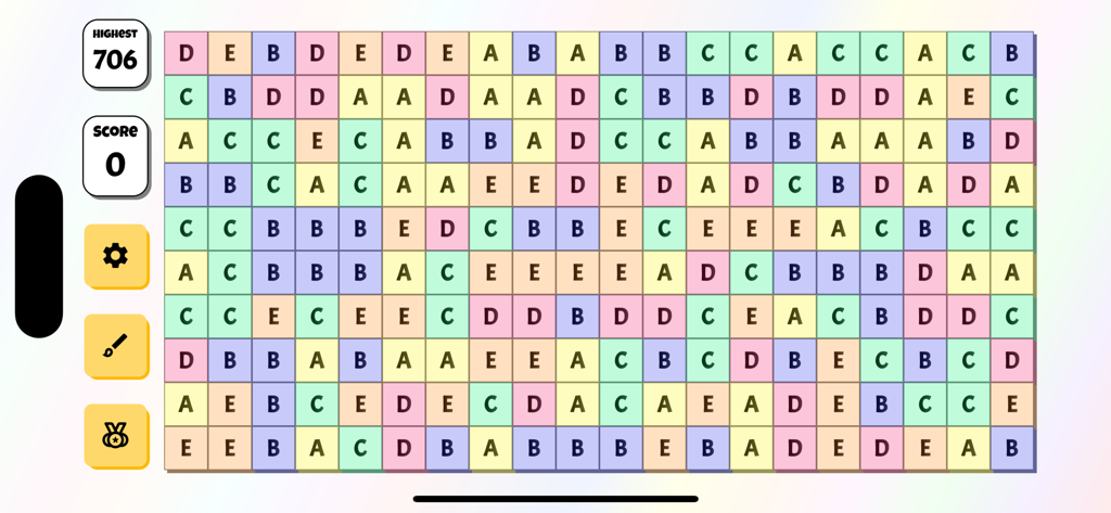 ABCDE Game - A colorful grid of alphabet tiles in the ABCDE puzzle game
