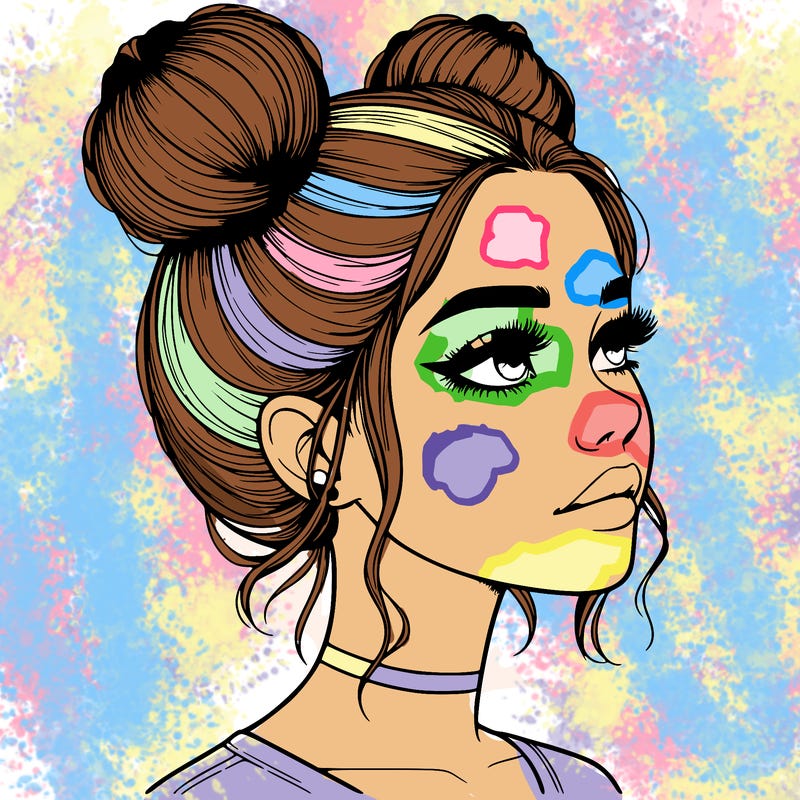 realistic girl with buns on the top of her head