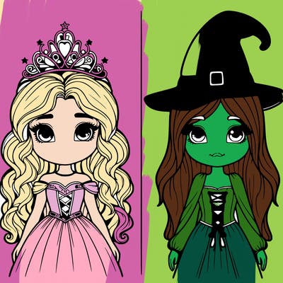 two realistic girls one princess one witch