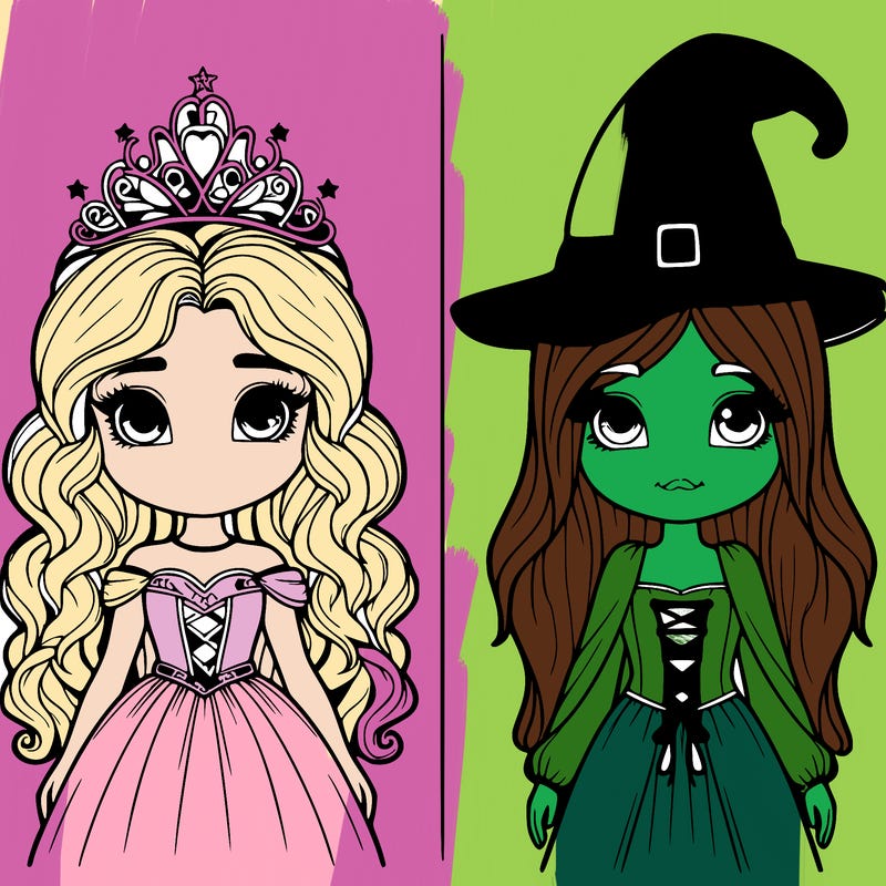 two realistic girls one princess one witch