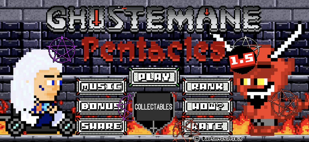 Ghostemane Pentacles - Main menu of Ghostemane Pentacles game with pixel art and gothic themes