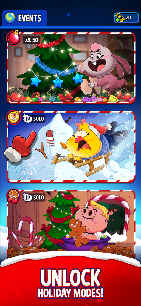 Match Masters game screen showing multiple limited-time holiday events and character challenges