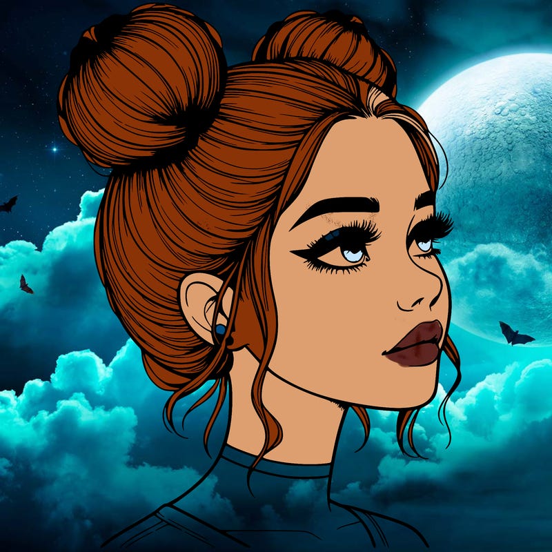 realistic girl with buns on the top of her head