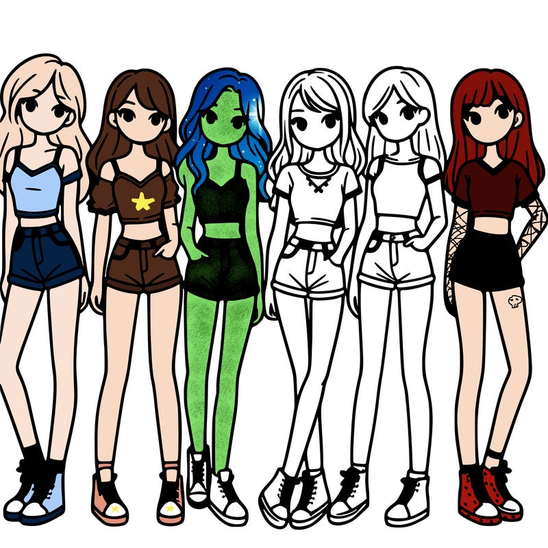 a group of girls wearing crop tops and shorts