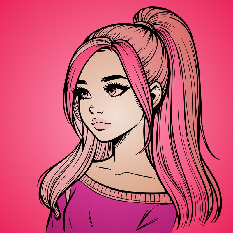realistic girl with a high ponytail