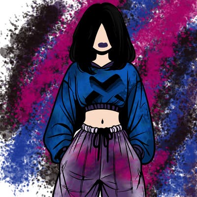 realistic girl faceless with baggy pants and a crop top