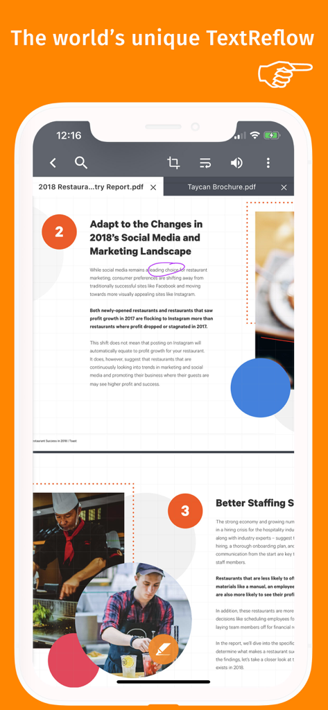 PDF Max - La aplicación PDF Max muestra la característica única TextReflow para una lectura optimizada de documentos en un dispositivo móvil