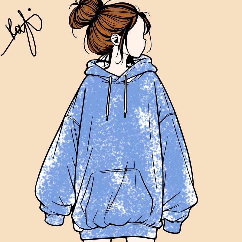 realistic girl with a oversized sweatshirt on and a bun