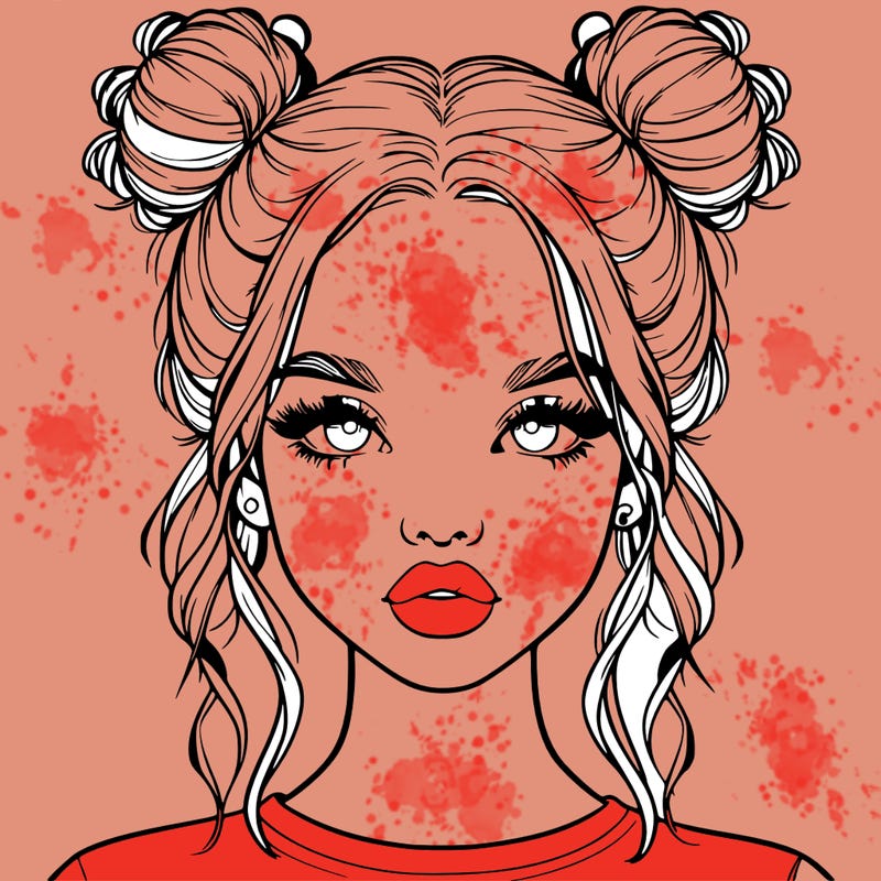 realistic girl with two buns in hair and lips