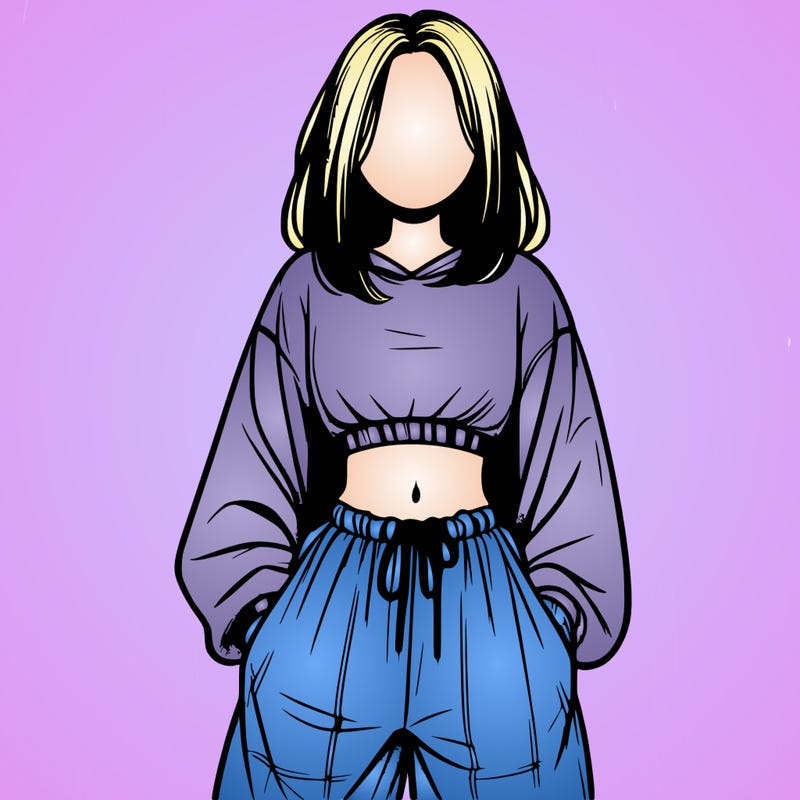 realistic girl faceless with baggy pants and a crop top